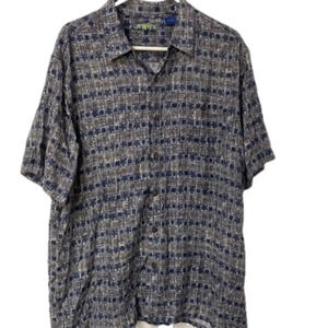 Campia‎ Short Sleeve Button up Shirt Men's 100% Size XL Blue and White